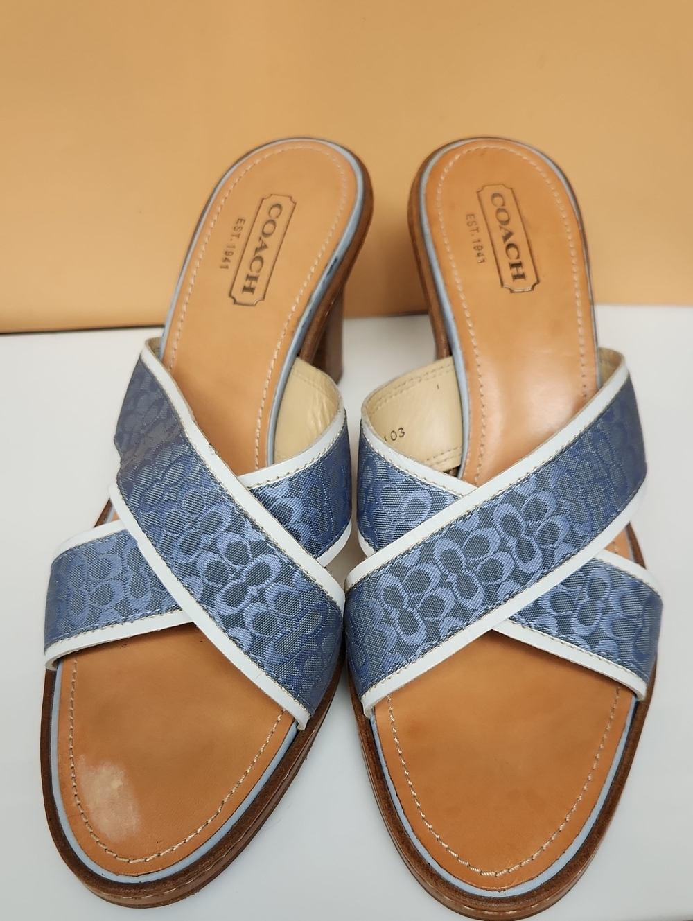 Coach Blue Signature Crossband Slide Mules
